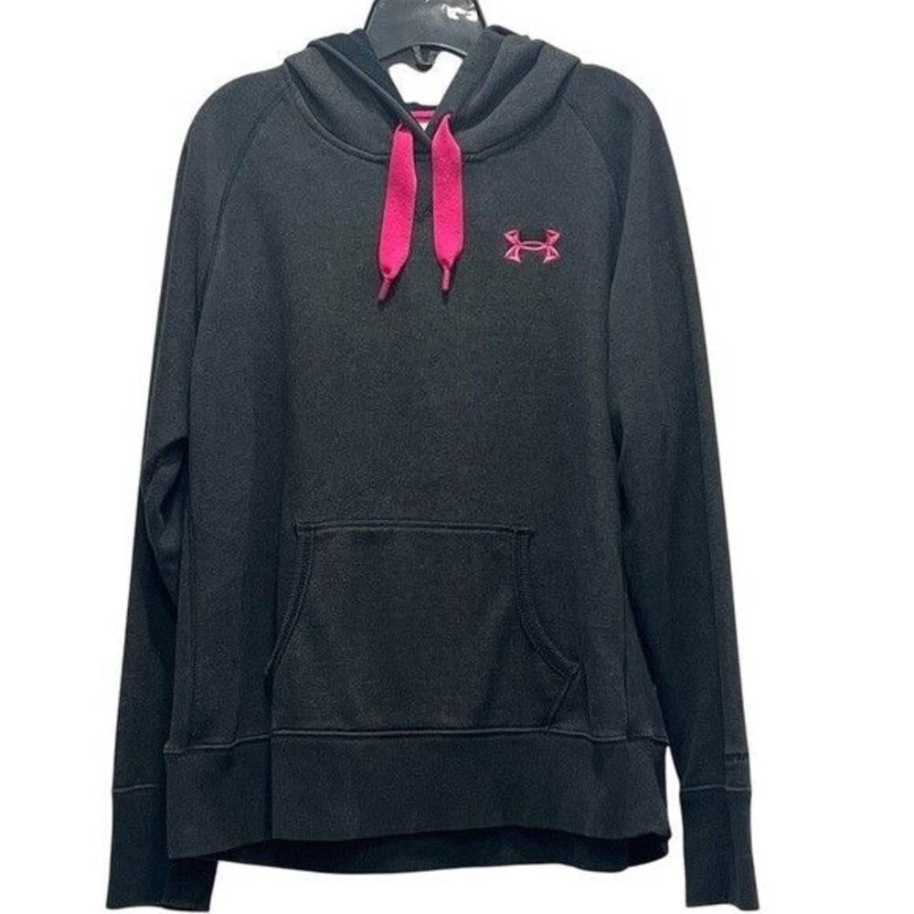 Under Armour Womens Dark Grey Hot Pink Loose Fit Hoodie Pullover Size XL